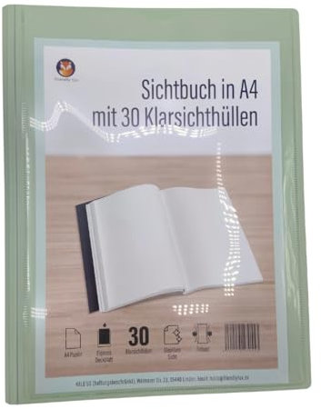 Friendly Fox Sichtbuch A4 mit Klarsichthüllen, Präsentationsmappe mit 30 Klarsichtfolien für 60 Sichten, Urkunden- oder Zeugnismappe, mint