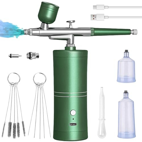 Juego de aerógrafo con compresor, sin obstrucciones, juego de aerógrafo de alta presión con boquilla, juego de cepillos de limpieza, pistola de aerógrafo multifuncional para diseño de uñas, maquillaje