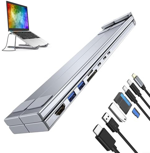 Mppchhn Supporto per Laptop con Porte USB | Hub Workstation Regolabile per Tablet - Adattatore 8 in 1 Multiporta Ergonomico per Uso con Tablet Notebook Casa Ufficio