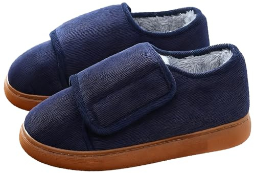 Pantofole Uomo Donna Invernali Stivali con Chiusura a Strappo Scarpe Diabetiche da Casa Calde Regolabili per Anziani Piedi Gonfi Women Blue 40