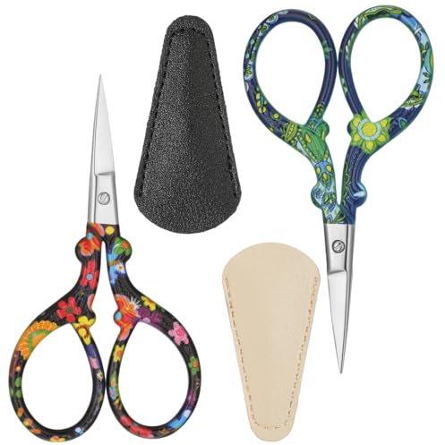 2 klistermärken broderisax för sömnad av trådar trådsax med PU-läderfodral handarbetssax liten sax sysax rostfritt stål pysselsax för vuxna broderi papper gör-det-själv hantverk hantverk hantverk