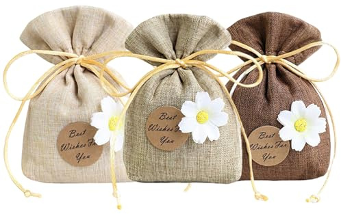 DAHI 18 Pièces Sachets pour Lavande Vide, Petits Sachet Tissu avec Cordon, à Remplir, Sachet de Lavande Parfumés, Pochon Coton et Lin, pour Armoire, Bijoux, Cadeau, Mariage, Dragées