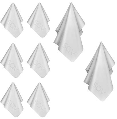 Premium Microfiber Cleaning Cloth 6x6 & 12x12 - Extra Soft Suede Feel Lint Free Cloths for Eyeglasses & Glass - Compatible with iPad, iPhone, Tablet, TV, LCD, Camera Lens (6 Small - 2 Large, Grey)