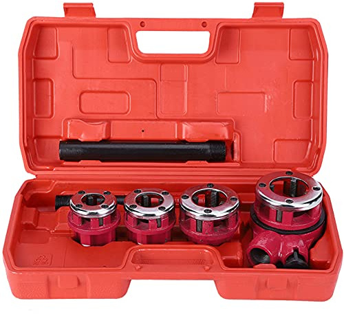 Coffret Filières de Plombier à Tête Interchangeable Taraud Coupe Outil Filetage Tuyau Cage de Filières Coffret Filières - Plombiers Kit Filetage pour Tuyau 6 Pièces