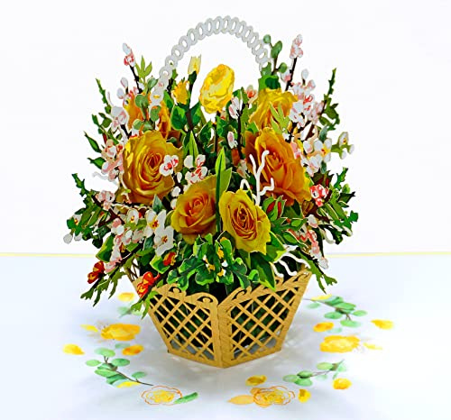 CUTPOPUP Yellow Roses 3D Cards Birthday Cards for Women, Mothers Day Cards Pop Up, Flowers 3D Greeting Card, Anniversary Cards, Valentines Card FL112UK