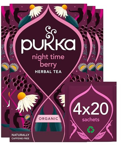 Pukka Herbs Night Time Berry Herbal Sleep Tea, 80 Teabags, Caffeine Free | For bedtime, Delicately sweet, floral evening notes, Naturally caffeine-free, organically grown