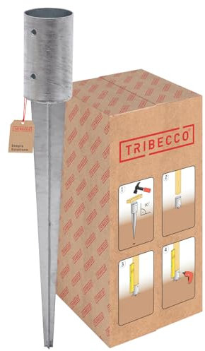 TRIBECCO Casquillo para suelo de impacto galvanizado en caliente, soporte para postes redondo, manguito de suelo, ancla, acero plateado, anclaje al suelo (fi 81 mm/650 mm)