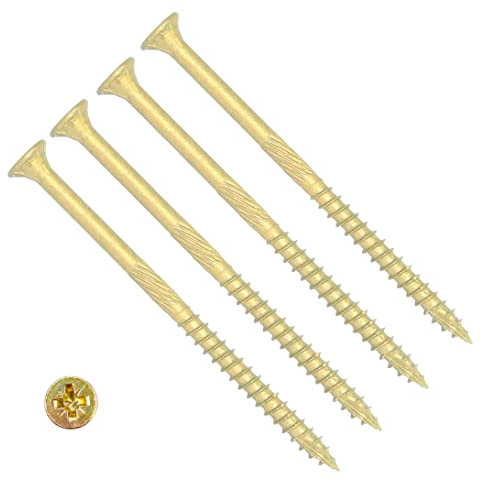 TERF High Performance Wood Screw 6.0 X 150mm Pozi Drive Flat Countersunk Double Head Screws 6.0 X 150mm For Hardest Hard Wood Fence Floorboard Hard and Softwood - Pack of 10, Zinc Yellow