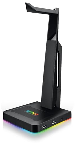 SPYCO Keeper HS-131, hållare för gaminghörlurar, RGB LED med Breathing-effekt, 2 USB-portar, universell passform, halksäker bas, PVC-kabel, perfekt för bärbara datorer, stationära datorer ecc.
