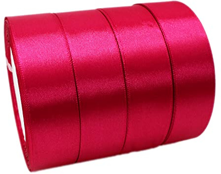 Magenta Satin Ribbon 1 Inch - 4 Rolls, 100 Yards - Wide Single Face Polyester Satin Ribbon for Gift Wrapping, Crafts, Hair Bows, Wedding Decorations, Bow Making & Valentine's Day Flower Bouquets