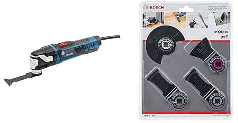 Bosch Professional GOP 40-30 - Multiherramienta (400W, Starlock, en caja) + Set con 4 unidades para trabajos de montaje de suelos y reparación con multiherramienta (Starlock, accesorios)