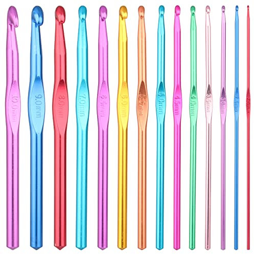 Häkelnadel Set, 14 Stück Crochet Hooks, Multicolor Aluminium Stricknadeln, Metall Häkelnadel Set, 14 Größen, für Anfänger Oder Profis (2mm-10mm)