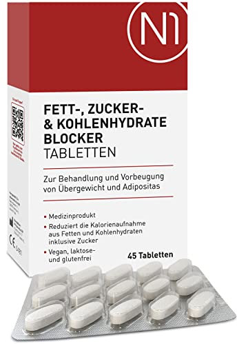 N1 Fettblocker + Zucker & Kohlenhydrate-Blocker Medizinprodukt zur Behandlung & Vorbeugung von Übergewicht - Diät, abnehmen Tabletten schnell