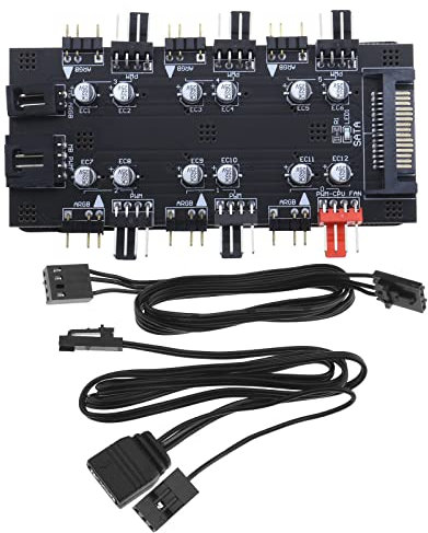 Create Idea 12V 4Pin PWM & 5V 3Pin ARGB Hub with SATA 15Pin Power 2-in-1 6 Way Sync CPU Cooling Fan RGB Hub Lighting PCB Splitter for Extended Motherboard Interface