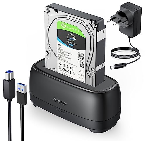 ORICO 3,5 Zoll Festplatten Docking Station USB 3.0 Festplattengehäuse für SATA 2.5 und 3.5 HDD SSD, Festplatten Lesegerät Unterstützt UASP und 20TB Laufwerke (DD18U3)