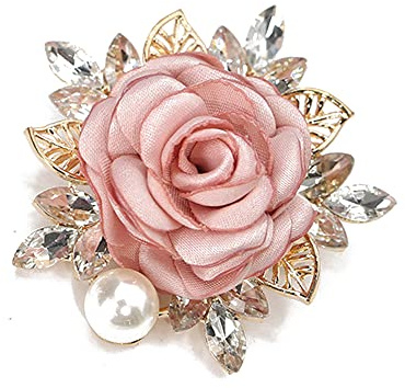 Elegant Rose Flower Brooch Pin for Women Men Wedding Party Gentleman's Essentials Handmade Imitation Crystal Pearl Fabric Flowers Lapel Pin Dress Suit Accessories Boutonniere Ideas Gift (Pink)