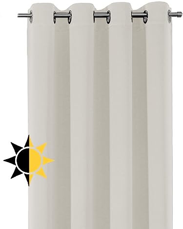 Verdunkelungsgardine mit Ösen, Blackout Ösenschal Blickdicht abdunkelnd, Größe und Farbe wählbar (Breite: 140 cm, Höhe: 225 cm, Creme)