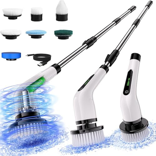 Bamifun Electric Spin Scrubber, Cordless Cleaning Brush with 7 Replaceable Brush Heads Power Scrubber Shower Cleaning Brush with Adjustable & Detachable Handle for Bathroom, Tub, Tile, Floor, Car
