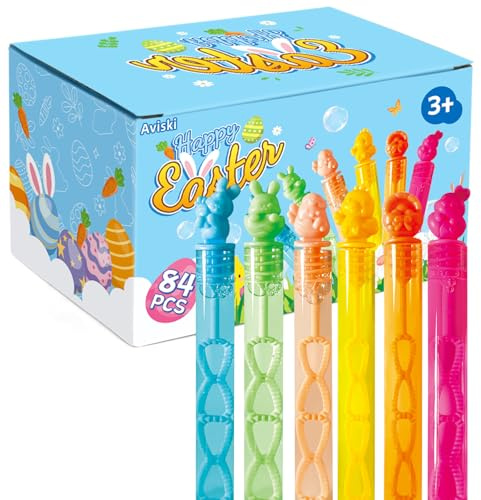 84Pcs Easter Day Bubble Wands, Mini Bubble Wands for Party Favors, Easter Colorful Gift Toys for Girls Boys Kids Toddler Adults, Party Bag Stuffers Goodie Bag Filler, Classroom Prizes