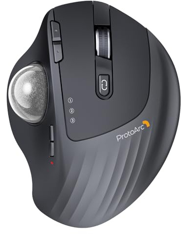 ProtoArc Mouse Trackball Senza Fili, EM01 NL 2.4 G USB e Bluetooth Mouse Ergonomico, Controllo Pollice,Angolo Regolabile,5 DPI Regolabile,Ricaricabile per PC,Mac/Pad/Windows