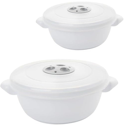 SUSTANIA Mikrowellengeschirr mit Deckel 2er Set (1l) Mikrowellen Geschirrset mit Dampfregelventil + Griff, aus lebensmittelechtem Kunststoff, Spülmaschinenfest, Hergestellt in der EU (WeiÃŸ)