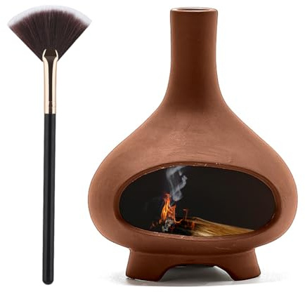 Palo Santo Holder Handmade Ceramics Incense Burner Chimney Dish Smudge Bowl for Palo Santo Sticks Sage Bundles with Brush(Brown) (Combustion Furnace)