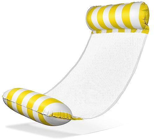 Balinco – Aufblasbare Wasserhängematte Luftmatratze mit 2 Luftkammern & Nylon Netz für Pool – Floatie Wassermatratze Relaxliege für Erwachsene & Kinder – Sommer Poolzubehör (Gelb/Weiß)
