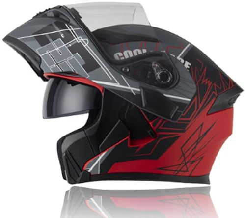 Oubaiya Casco per motociclette a viso pieno, coperchio ribaltabile, casco modulare per motociclette con doppi parasole, per uomini e donne adulti approvato dalla ECE (Rosso (rosa), M)