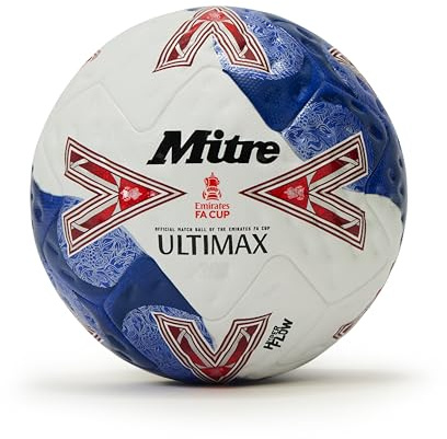 Mitre Ultimax Pro FA Cup Football | Official Emirates FA Cup Match Ball | Hyperfoam Power Cushioning | Elite Performance Football, White/Blue/Red, 5 UK