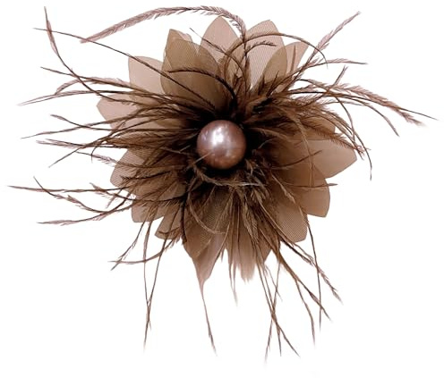 85mm Broche Femme Élégante Fascinator Plume Fleur Avec Perles Coquillage Mesh Clip Barrette Cheveux Épinglette Cravate Accessoire Mariage Fête Cocktail Derby Charme Bijou Pour Elle