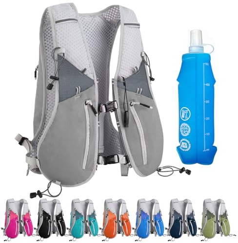 Zounich Chaleco Hidratacion Trail Running Mujer Hombre, Chaleco de Hidratación con Soft Flask 500ml, Mochila Reflectante de Maratón Ultraligero para Correr, Senderismo