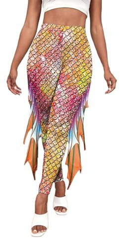 Leggings de sirena para mujer, cintura alta, pantalones de sirena, medias de carnaval, disfraz de carnaval, pantalones ajustados, pantalones de sirena, leggings con patrón escamoso, R Amarillo, XL
