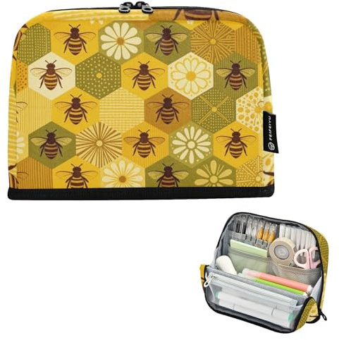 KLL Trousse à crayons de grande capacité - Organiseur de papeterie simple pour filles - Fournitures scolaires - Miel, bourdon abeille, apiculteur