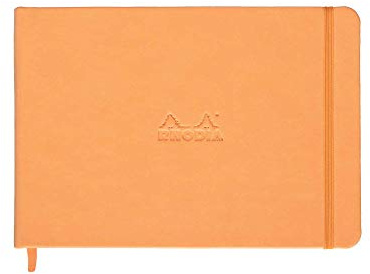 RHODIA 118178C - Rigid Notebook Webnotebook Landscape Orange - A5 - 192 pages - Plain Ivory Clairefontaine Paper 90 g/m - Bookmark, Elastic Closure - Faux Leather Cover