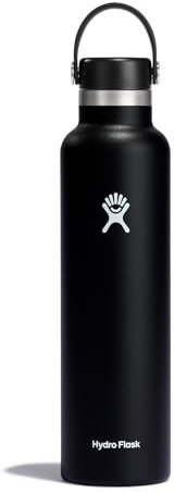 Hydro Flask - Standard Mouth - Botella de Agua 709 ml (24 oz) - Acero Inoxidable con Aislamiento al Vacío y Tapa a Prueba de Fugas y Revestimiento en Polvo - Standard Mouth - Black