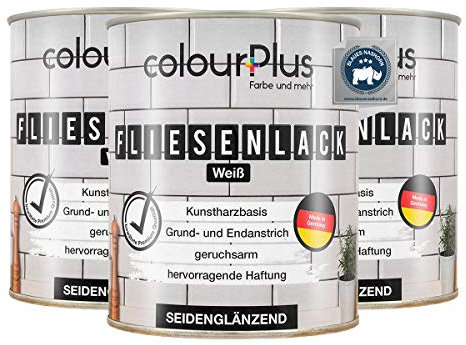 Vernis pour carrelages colourPlus® (3x750ml, blanc) brillant soyeux 1K Vernis pour carrelages blanc résistant - peindre simplement les carrelages