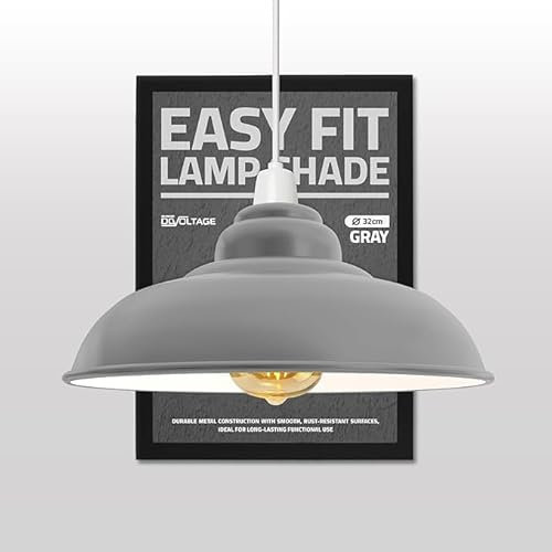 DC VOLTAGE Lampadario Moderno a Sospensione Paralume Grigio in Metallo 32cm Forma Curva Lampada da Soffitto a Sospensione Adatta per Soggiorno Cucina Corridoio Bar Ristorante