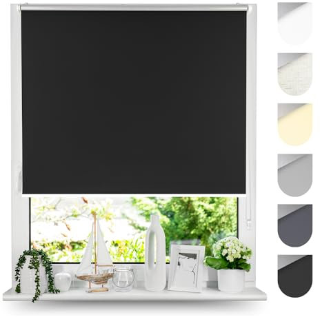 Tom'Shop® Verdunkelungsrollo Klemmfix ohne Bohren[Schwarz, 130cm x 150cm] Seitenzugrollo Thermorollo Klemmrollo mit Klemmträger Fensterrollo Super Blackout Rollo