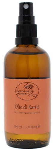 Leucosia Burro di Karitè Puro Liquido 100 ml, Comodo Flacone Spray, Idratante Naturale per Viso, Corpo, Capelli, Pelle Secca, Rughe e Smagliature