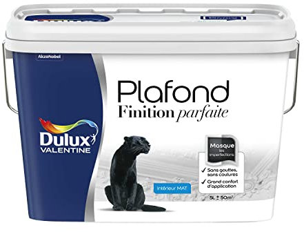 Dulux Valentine Peinture Plafond Finition Parfaite - Masque les Imperfections - Mat Blanc 5 L