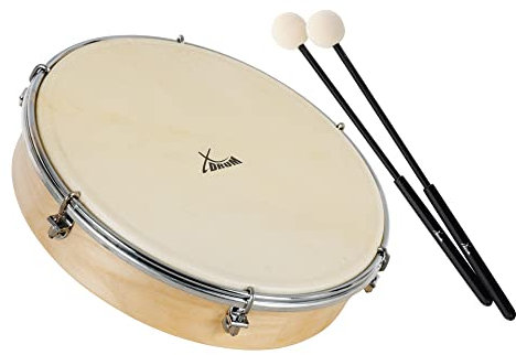 XDrum HTM-12S 12 Handtrommel mit Schlägel Set - Rahmentrommel mit Fell aus Polyester - Stimmbar mit 6 Spannhaken - Holzrahmen aus Ahorn - Ergonomischer Griff - Natur