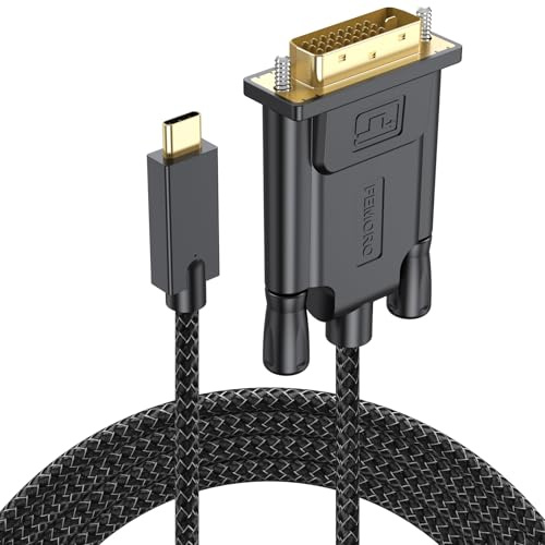FEMORO USB C to DVI Cable 6 Feet, Type C to DVI 1080P@60Hz Cord Nylon Braided One-Directional Adapter for Monitor Laptop Computer Projector Phone and More