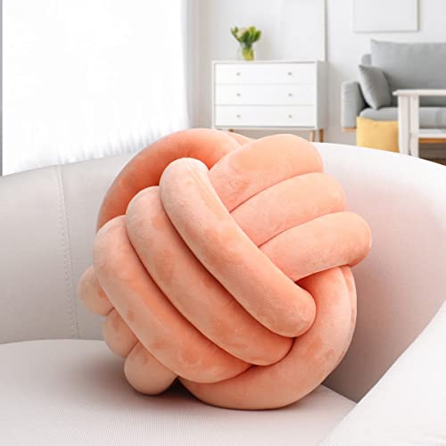 XHJRI Soft Knot Ball Pillows， Round Ball Cushion Pillows, Kids Room Decoration Plush Pillow Girl Photography Props， Throw Knotted Pillow Handmade (Coral, 11.02 Inch)