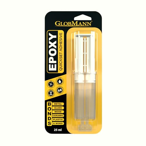 Globmann Epoxy Adhesive, 5 Minute Clear Fast Curing Multi-Purpose Epoxy Glue for Repairing Hard Plastics, Metals, Ceramics, Wood, Etc (25ml)
