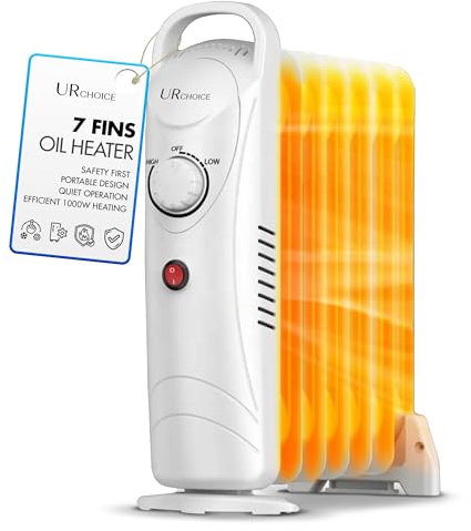 URCHOICE 700W Portable 7 Fin Oil Filled Radiator Heater with Adjustable Thermostat, 3 Heat Settings, Overheat Protection & Silent Operation, Electric Heaters for Home & Office