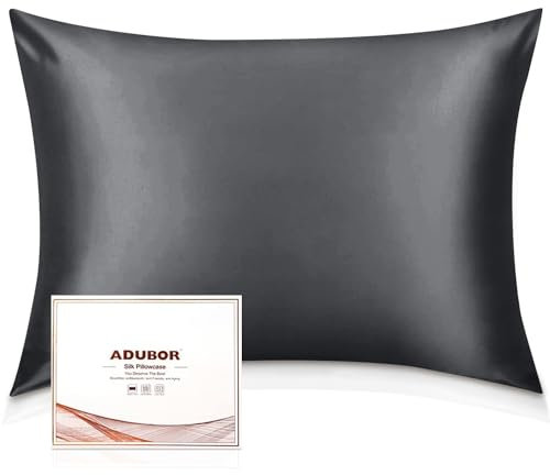 Adubor Seidenkissenbezug 40x80cm für Haar und Haut, mit verstecktem Reißverschluss, beide Seiten, 23 Momme Seide, Fadenzahl 900 (Grau Raum, 1 Stück)