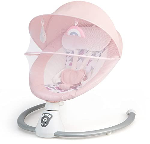 Maxmass Electric Baby Bouncer with 5 Swing Amplitudes, 3-Stage Timer & Motion Function, 2 Toys, Music Speaker and Remote Control, Baby Swing Infant Seat for Newborn (Pink)