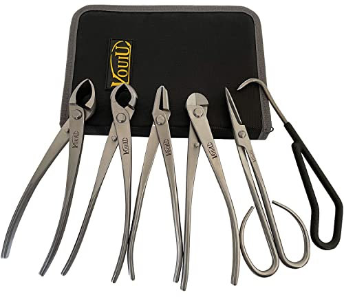 vouiu Lot de 6 outils pour bonsaï, coupe-bordures, coupe-boutons, pince Jin, coupe-fil, ciseaux à bonsaï, crochet racine
