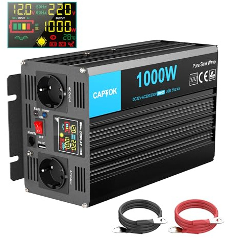 CAPTOK 1000W Inverter Onda Pura 12V 220V/230V Convertitore Con Telecomando LCD Display USB per Camper Auto Trasformatore