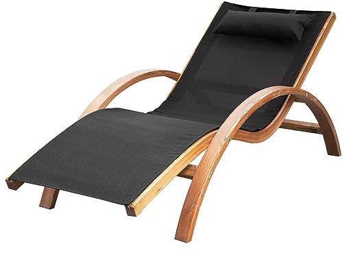 Outsunny Sonnenliege Liegestuhl Lounge Relaxliege Relaxsessel Gartenliege mit Kopfkissen 161 x 72 x 68 cm Holz Teak